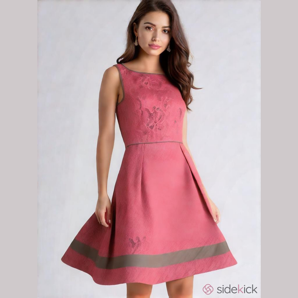 Jessica Simpson Tank Dress Fit Flare Pockets Salmon Pink Lace over Taupe 10 EUC